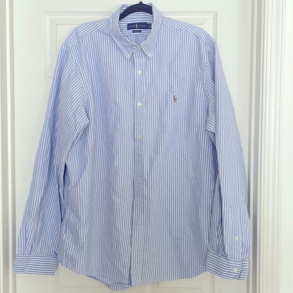 Ralph Lauren Polo Classic fit XXL striped Oxford shirt. Blue with white stripes.